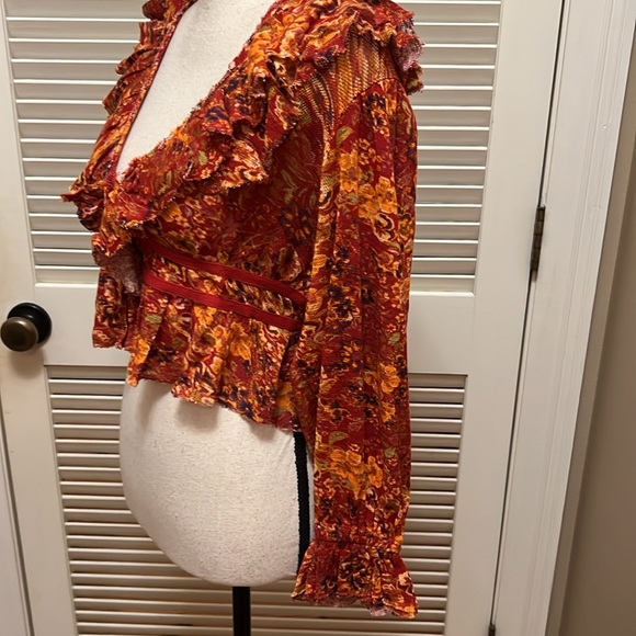 Free People Rudi Ruffle Top in Cherry Combo, Size Small - Picture 12 of 17